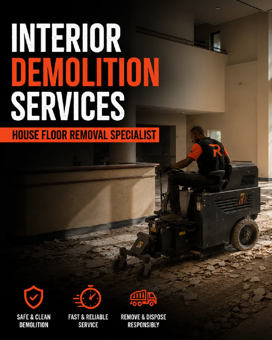 Ride-on floor removal equipment